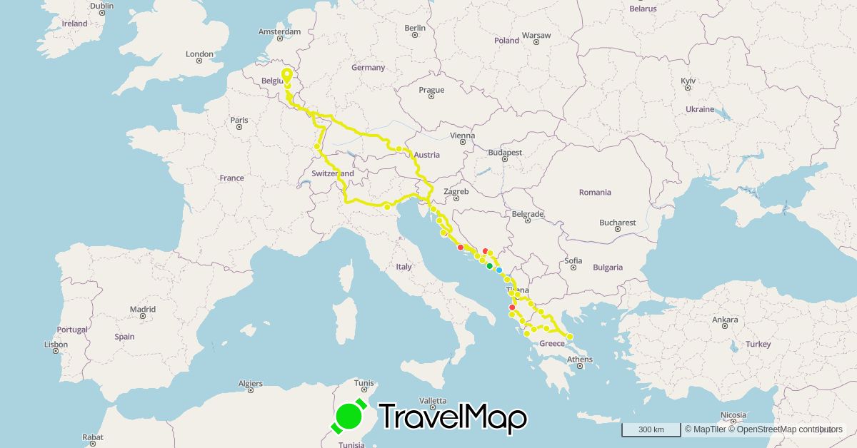 TravelMap itinerary: driving, bus, hiking, boat, fourgon 6 in Albania, Bosnia and Herzegovina, Belgium, Germany, France, Greece, Croatia, Italy, Montenegro (Europe)