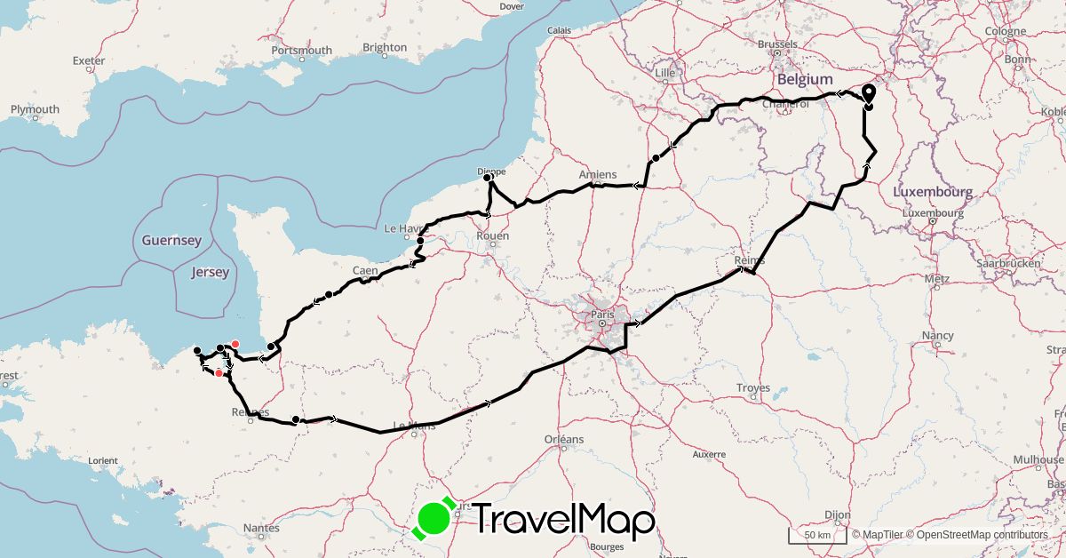 TravelMap itinerary: driving, hiking, fourgon aménagé. in Belgium, France (Europe)